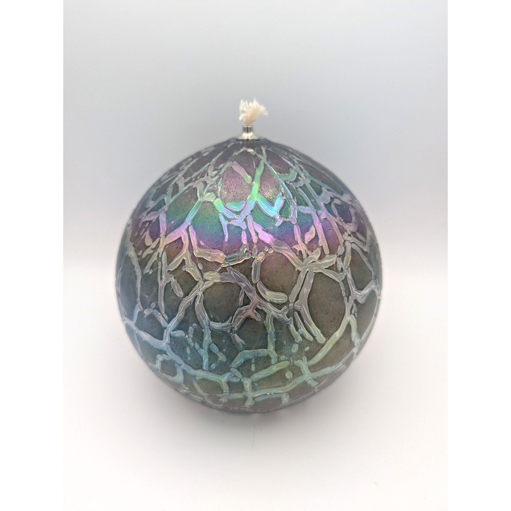 Art Glass Iridescent Globe Glass Oil Lamp w/ Crackle Glaze
